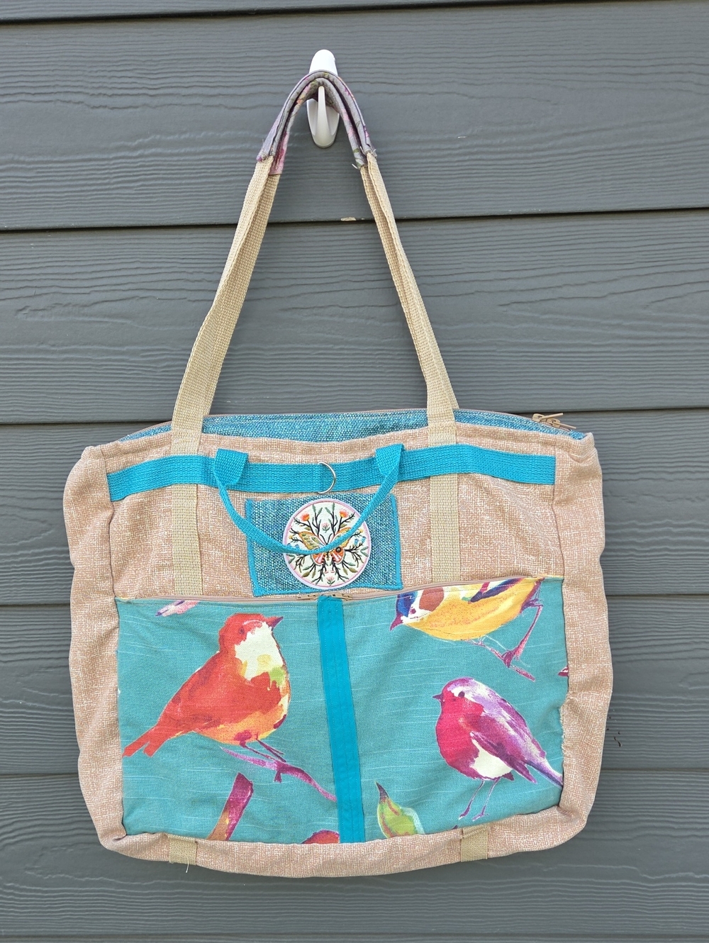 Handmade Canvas Bird/Flower Print Tote Bag!